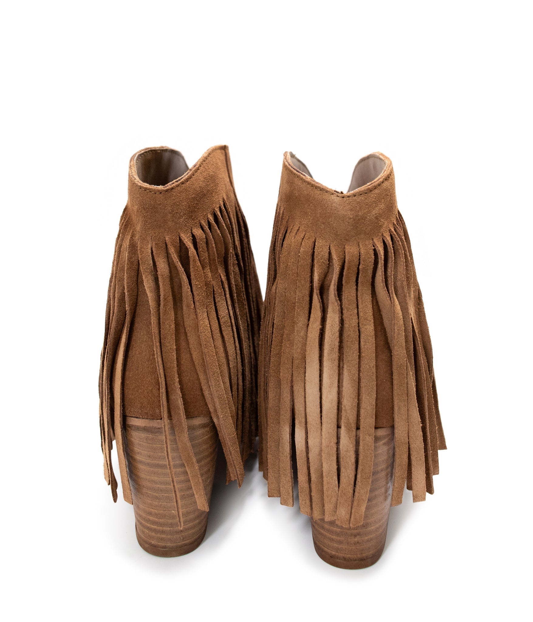 Amos Fringe Ankle Bootie Tan Suede Western Stitch Detail Naughty Monkey